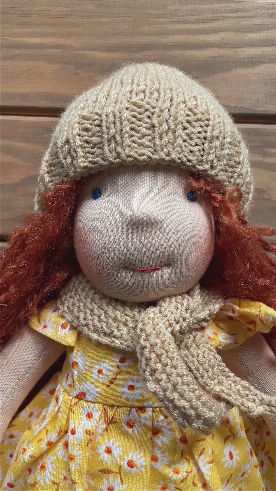 Waldorf Doll Beige Yarn Hat and Scarf for 16 - 14 inch Dolls | Handmade Doll Yarn Hat & Scarf