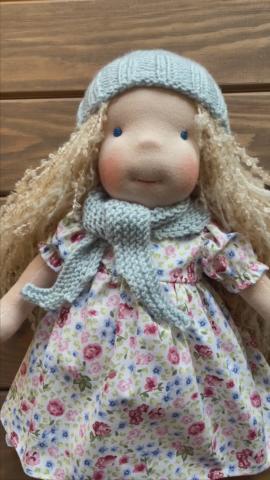 Waldorf Doll Light Blue Yarn Hat and Scarf for 16 - 14 inch Dolls | Handmade Doll Yarn Hat & Scarf