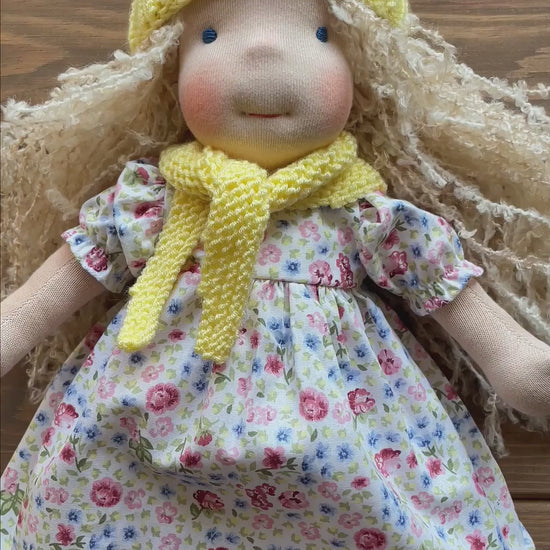 Waldorf Doll Yellow Yarn Hat and Scarf for 16 - 14 inch Dolls | Handmade Doll Yarn Hat & Scarf