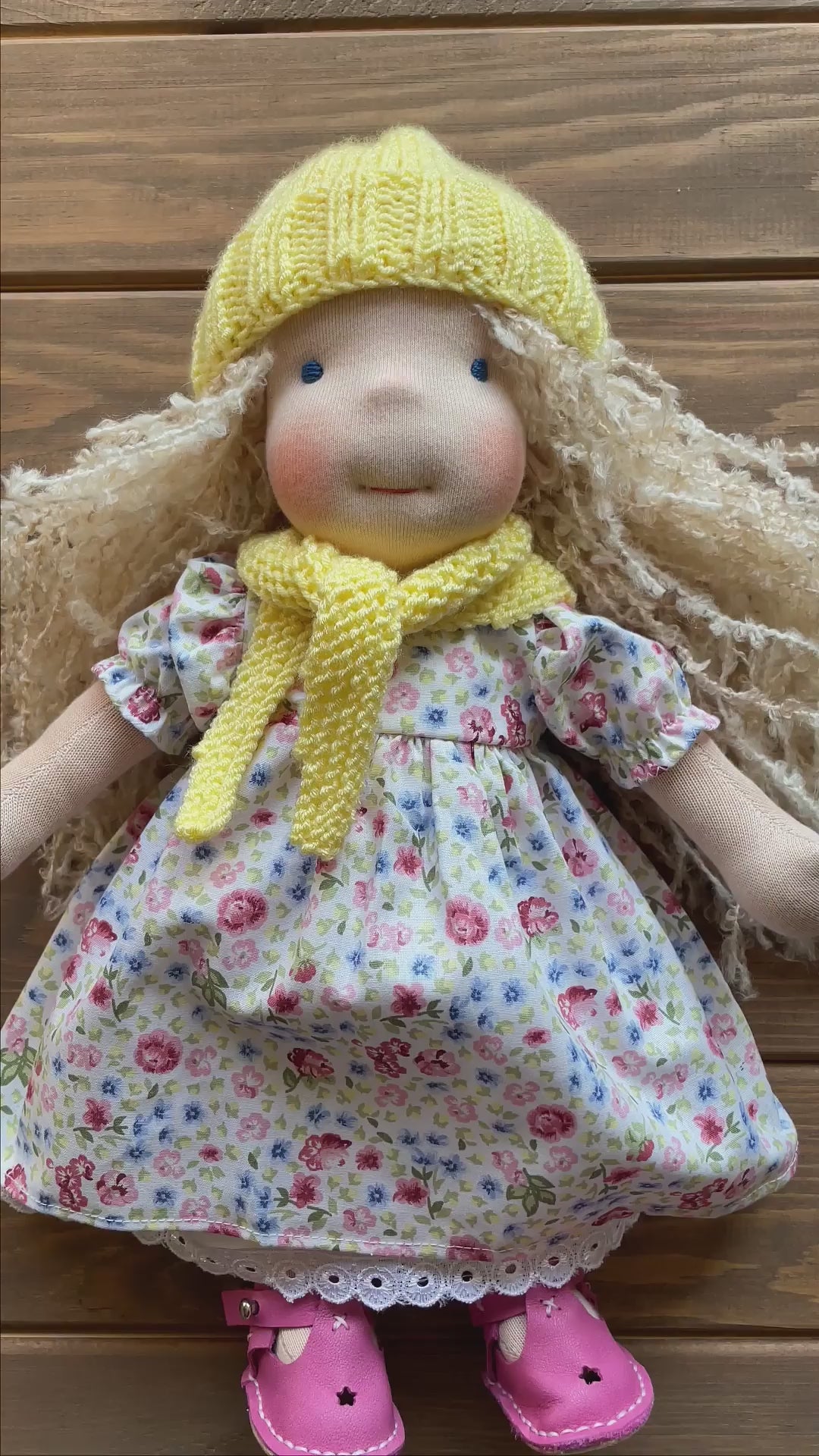 Waldorf Doll Yellow Yarn Hat and Scarf for 16 - 14 inch Dolls | Handmade Doll Yarn Hat & Scarf