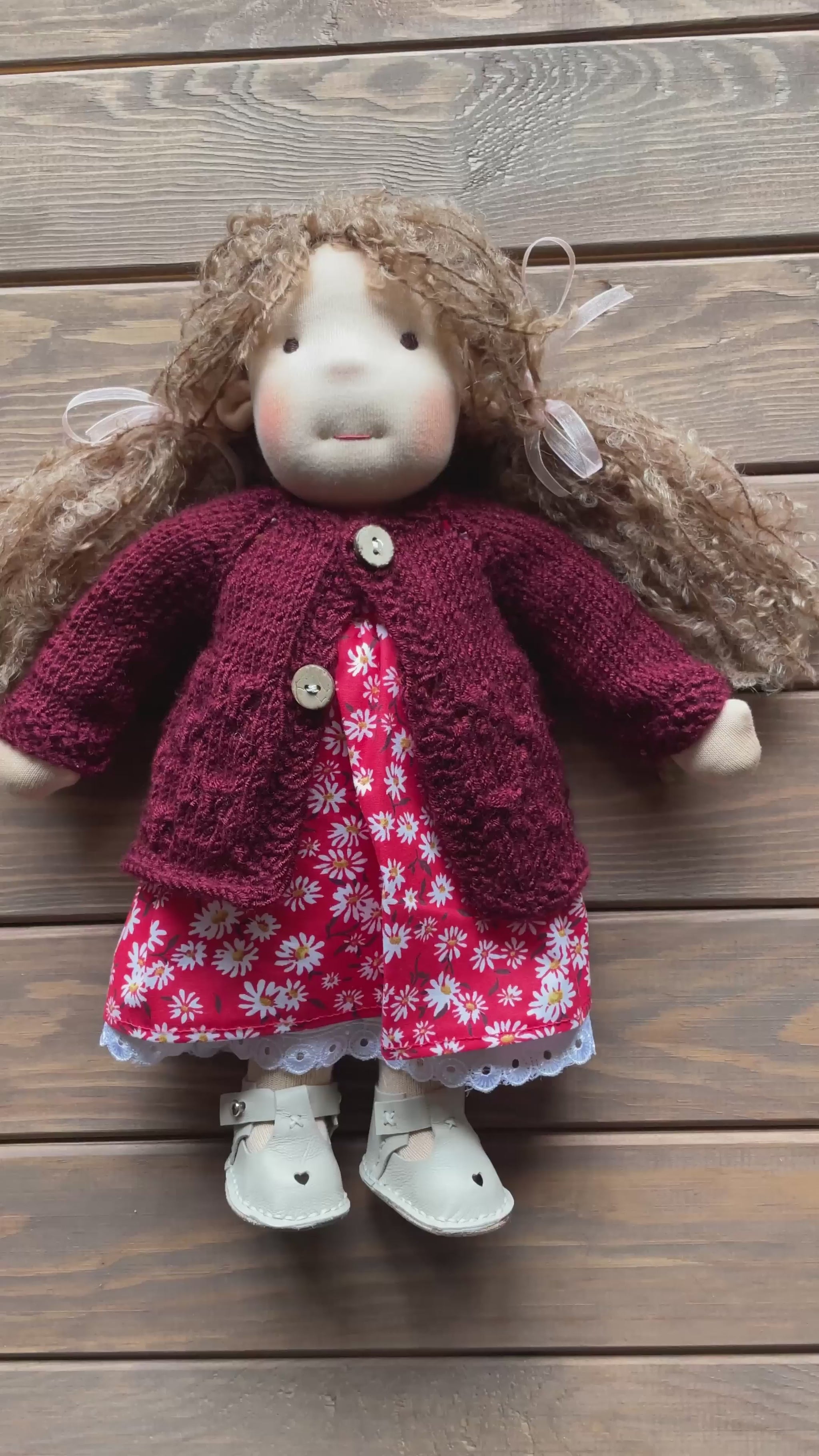 Waldorf Doll Brown Cardigan for 16 - 14 inch Dolls | Hand Knitted Wool Doll Cardigans