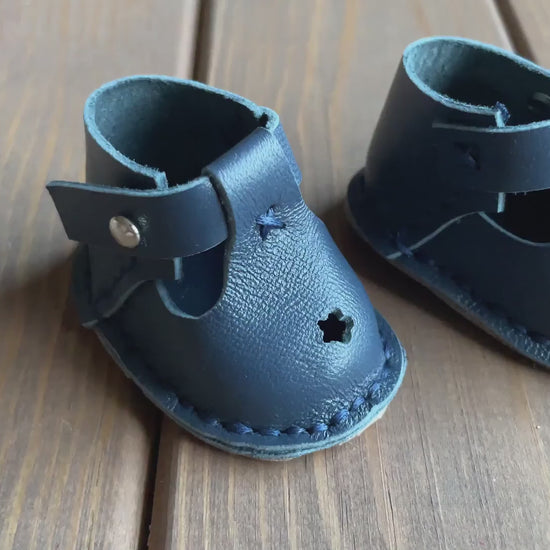 Waldorf Doll Dark Blue Shoes for 16-14 inch Dolls | Handmade Leather Doll Footwear & Boots