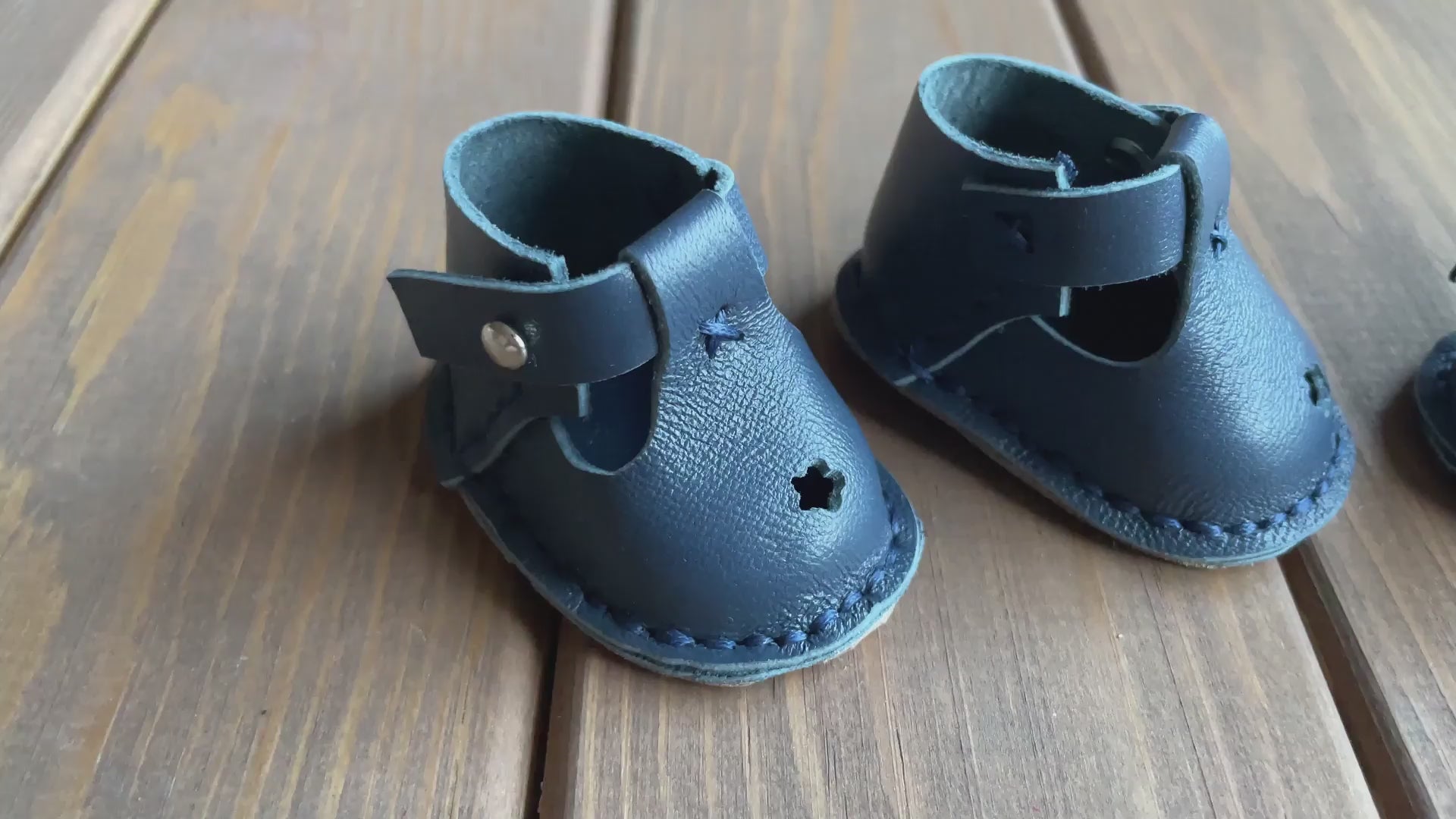 Waldorf Doll Dark Blue Shoes for 16-14 inch Dolls | Handmade Leather Doll Footwear & Boots