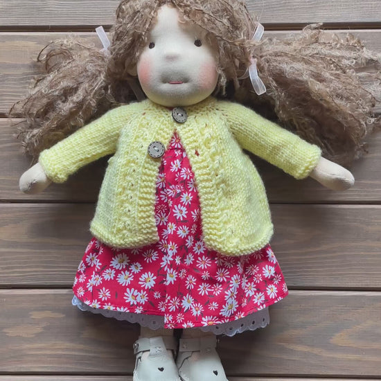 Waldorf Doll Yellow Cardigan for 16 - 14 inch Dolls | Hand Knitted Wool Doll Cardigans