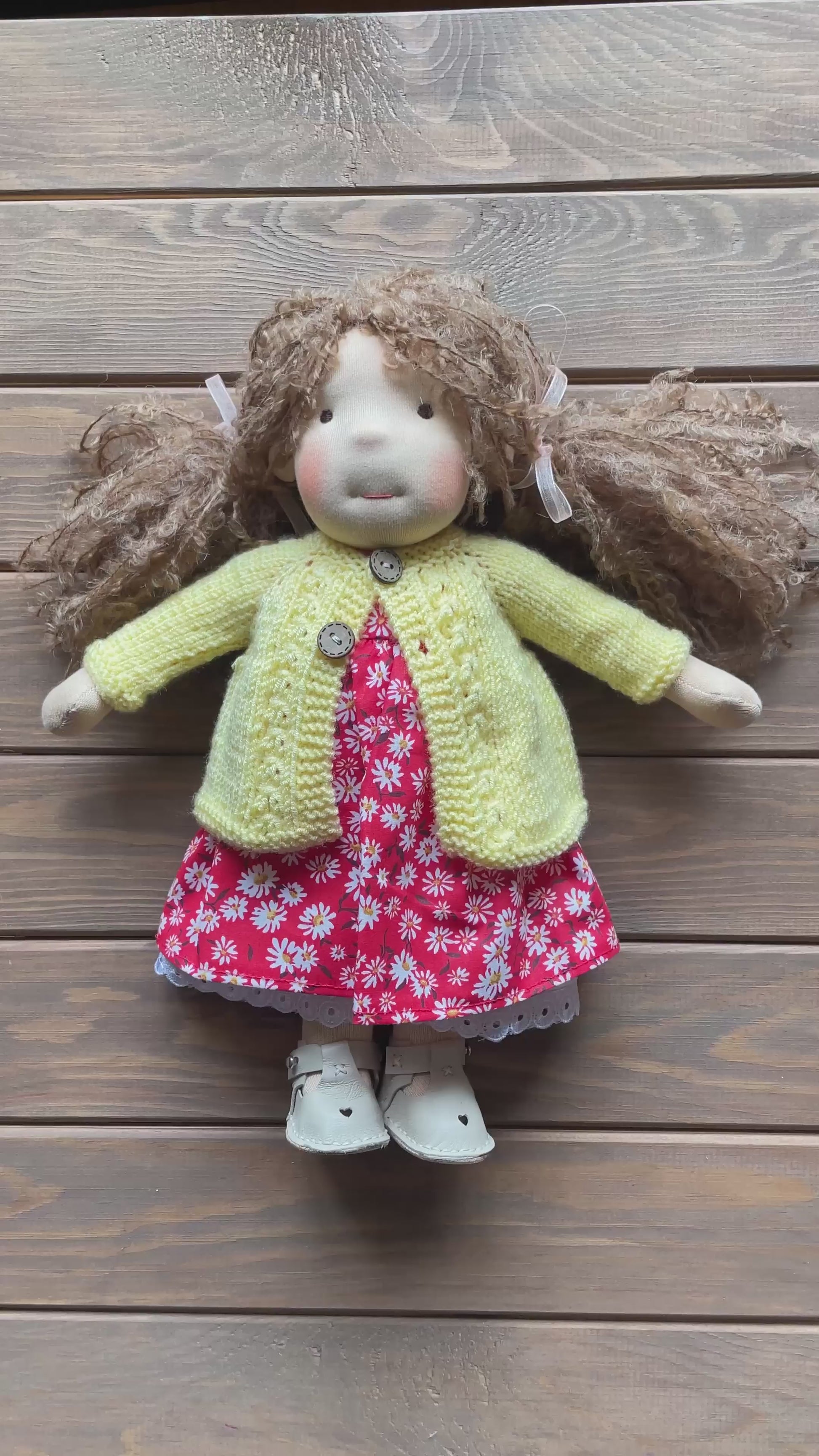 Waldorf Doll Yellow Cardigan for 16 - 14 inch Dolls | Hand Knitted Wool Doll Cardigans