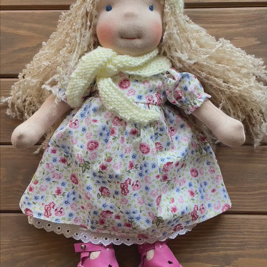 Waldorf Doll Cream Yarn Hat and Scarf for 16 - 14 inch Dolls | Handmade Doll Yarn Hat & Scarf