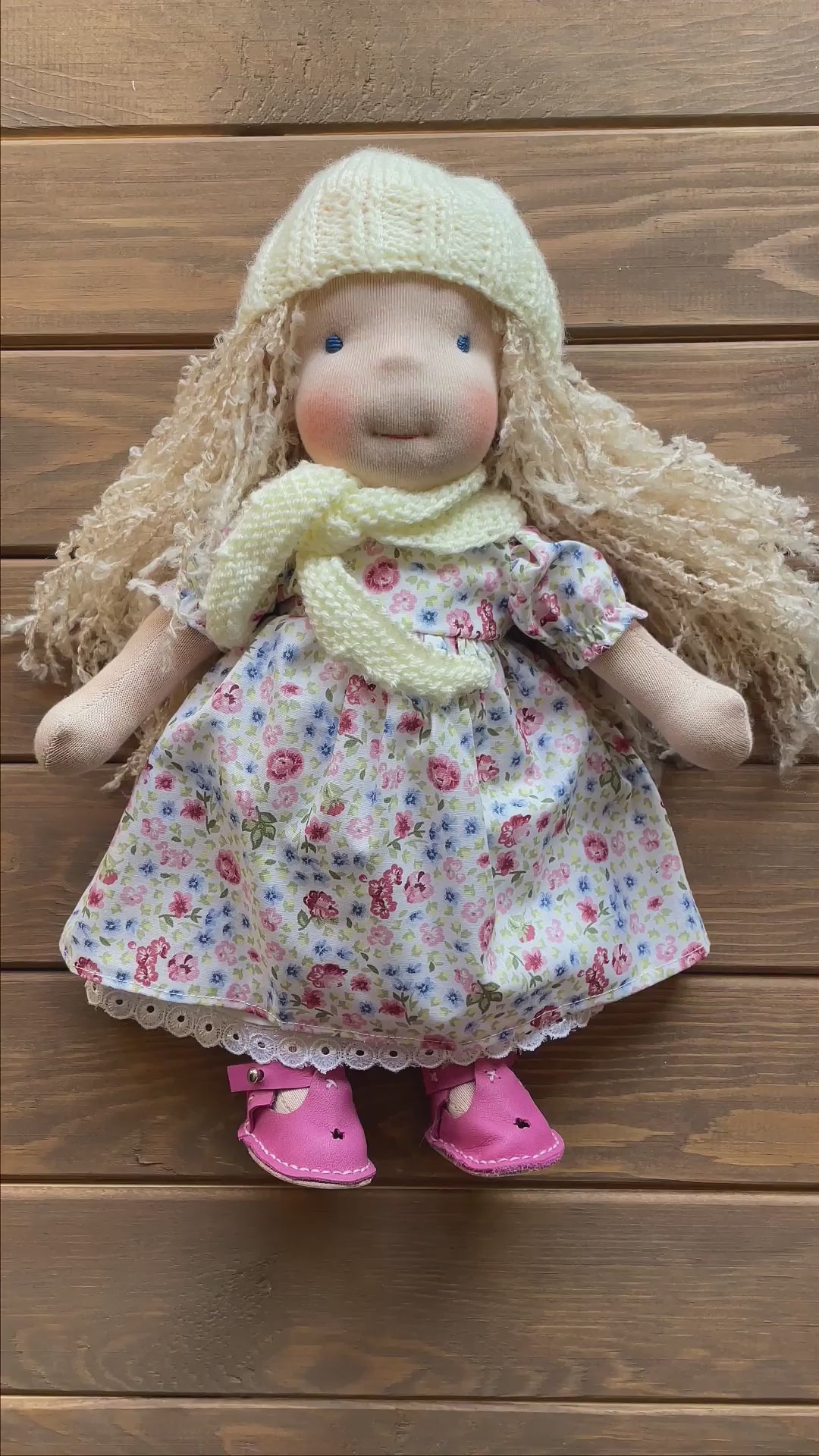 Waldorf Doll Cream Yarn Hat and Scarf for 16 - 14 inch Dolls | Handmade Doll Yarn Hat & Scarf