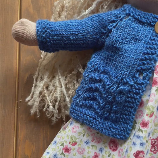 Waldorf Doll Dark Blue Cardigan for 16 - 14 inch Dolls | Hand Knitted Wool Doll Cardigans