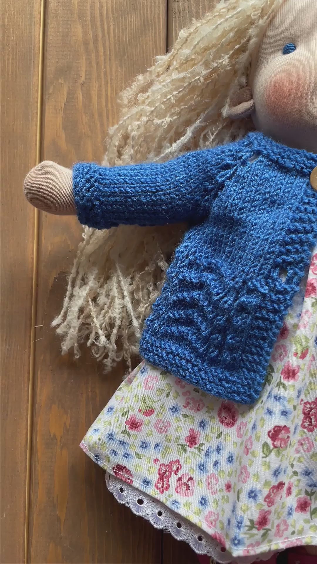 Waldorf Doll Dark Blue Cardigan for 16 - 14 inch Dolls | Hand Knitted Wool Doll Cardigans