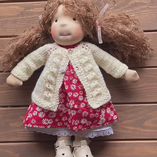 Waldorf Doll Cream Cardigan for 16 - 14 inch Dolls | Hand Knitted Wool Doll Cardigans