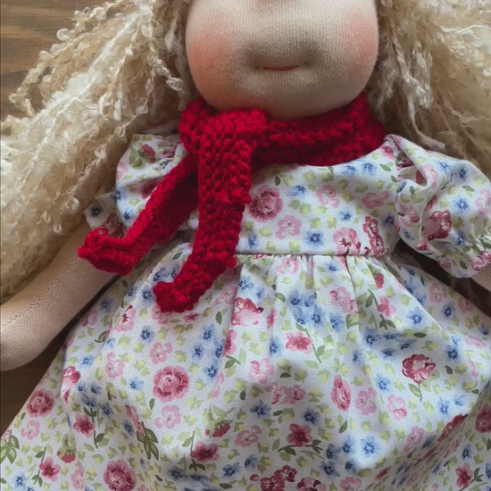 Waldorf Doll Red Yarn Hat and Scarf for 16 - 14 inch Dolls | Handmade Doll Yarn Hat & Scarf