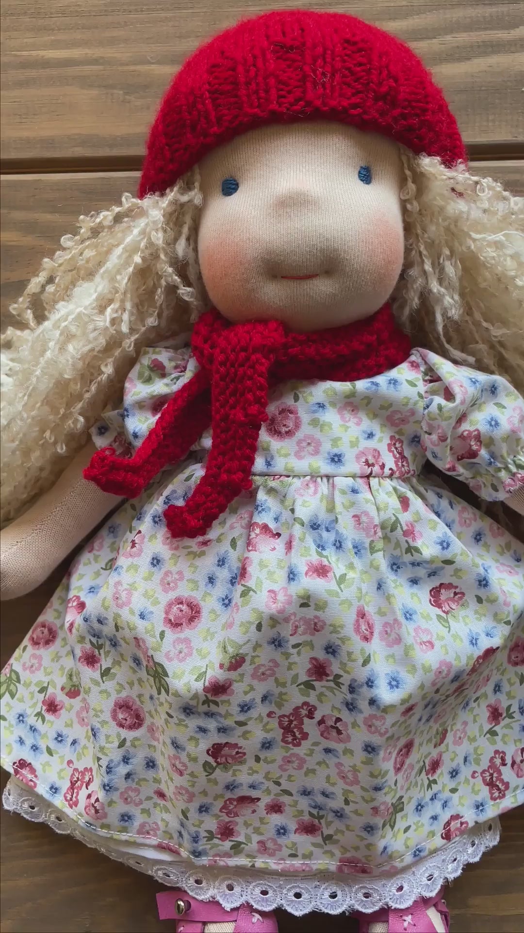 Waldorf Doll Red Yarn Hat and Scarf for 16 - 14 inch Dolls | Handmade Doll Yarn Hat & Scarf