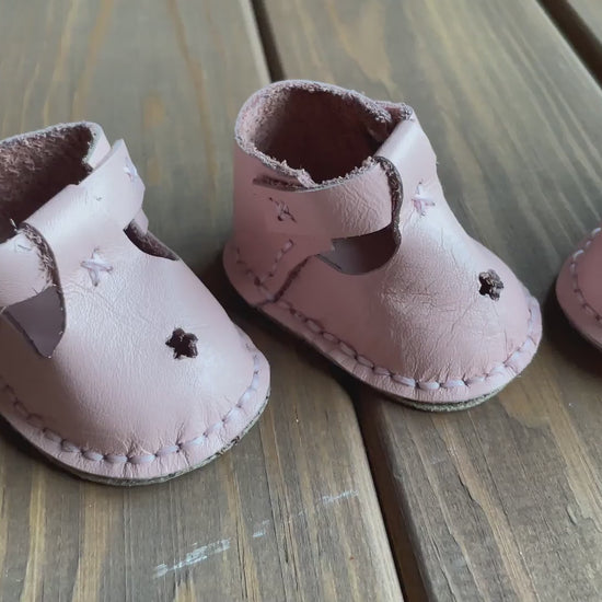 Waldorf Doll Light Pink Shoes for 16-14 inch Dolls | Handmade Leather Doll Footwear & Boots