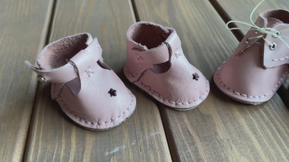 Waldorf Doll Light Pink Shoes for 16-14 inch Dolls | Handmade Leather Doll Footwear & Boots