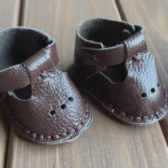 Waldorf Doll Brown Shoes for 16-14 inch Dolls | Handmade Leather Doll Footwear & Boots