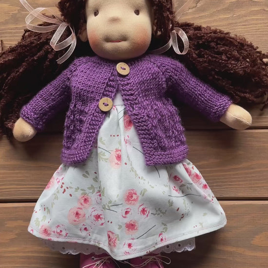 Waldorf Doll Purple Cardigan for 16 - 14 inch Dolls | Hand Knitted Wool Doll Cardigans