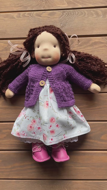 Waldorf Doll Purple Cardigan for 16 - 14 inch Dolls | Hand Knitted Wool Doll Cardigans